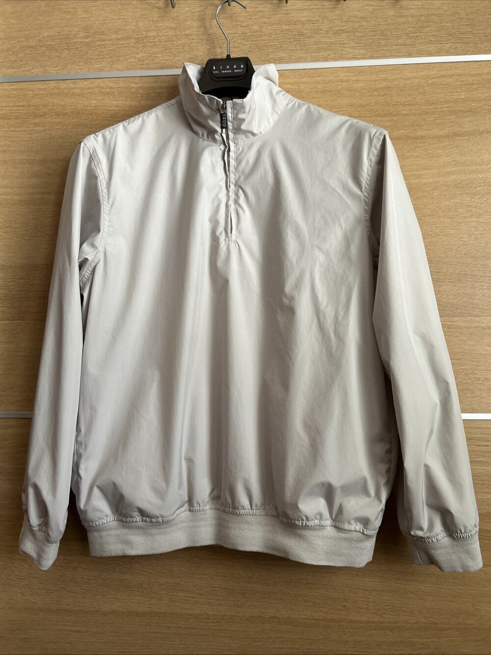 IZOD XFG Men’s Sz M Golf Pullover Windbreaker 1/4 Zip Cream Zip Pockets